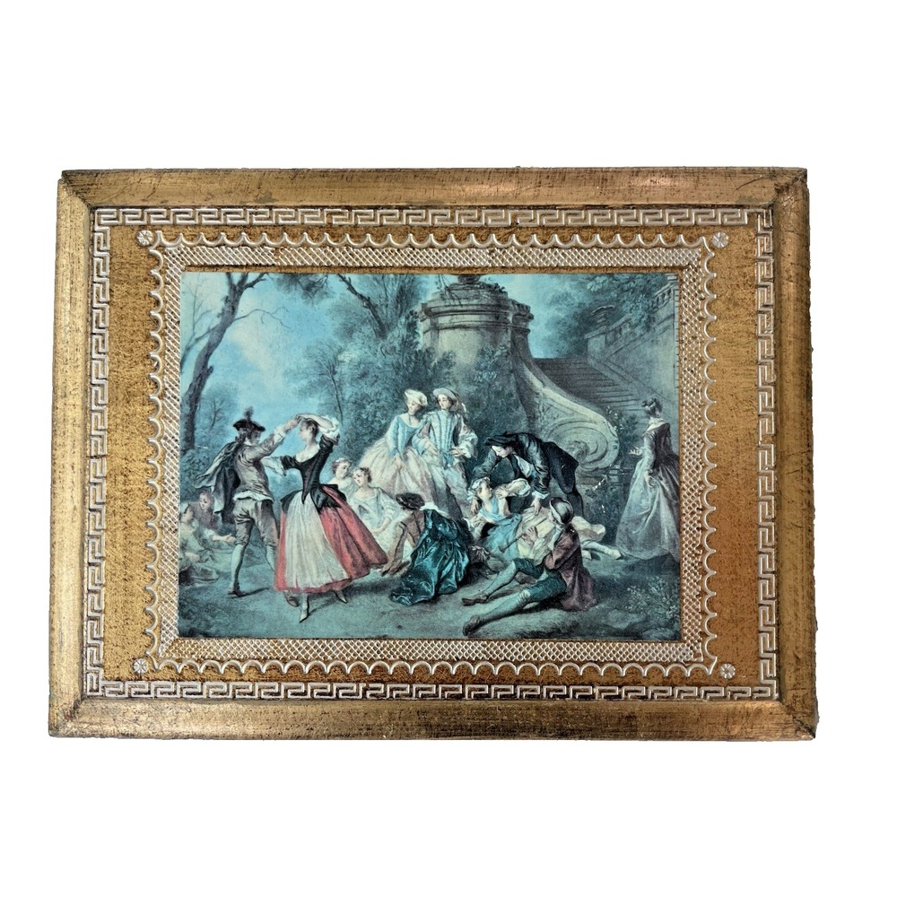 Vtg Italian Florentine  Wooden Picture Plaque  6"‎ x 8"  Made In Italy